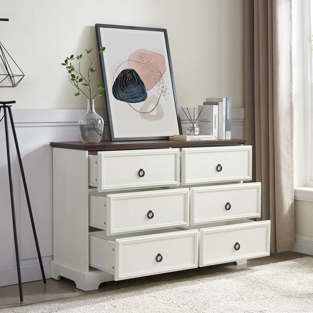 Wooden Bedroom Drawer Dresser with 6 Storage Drawers