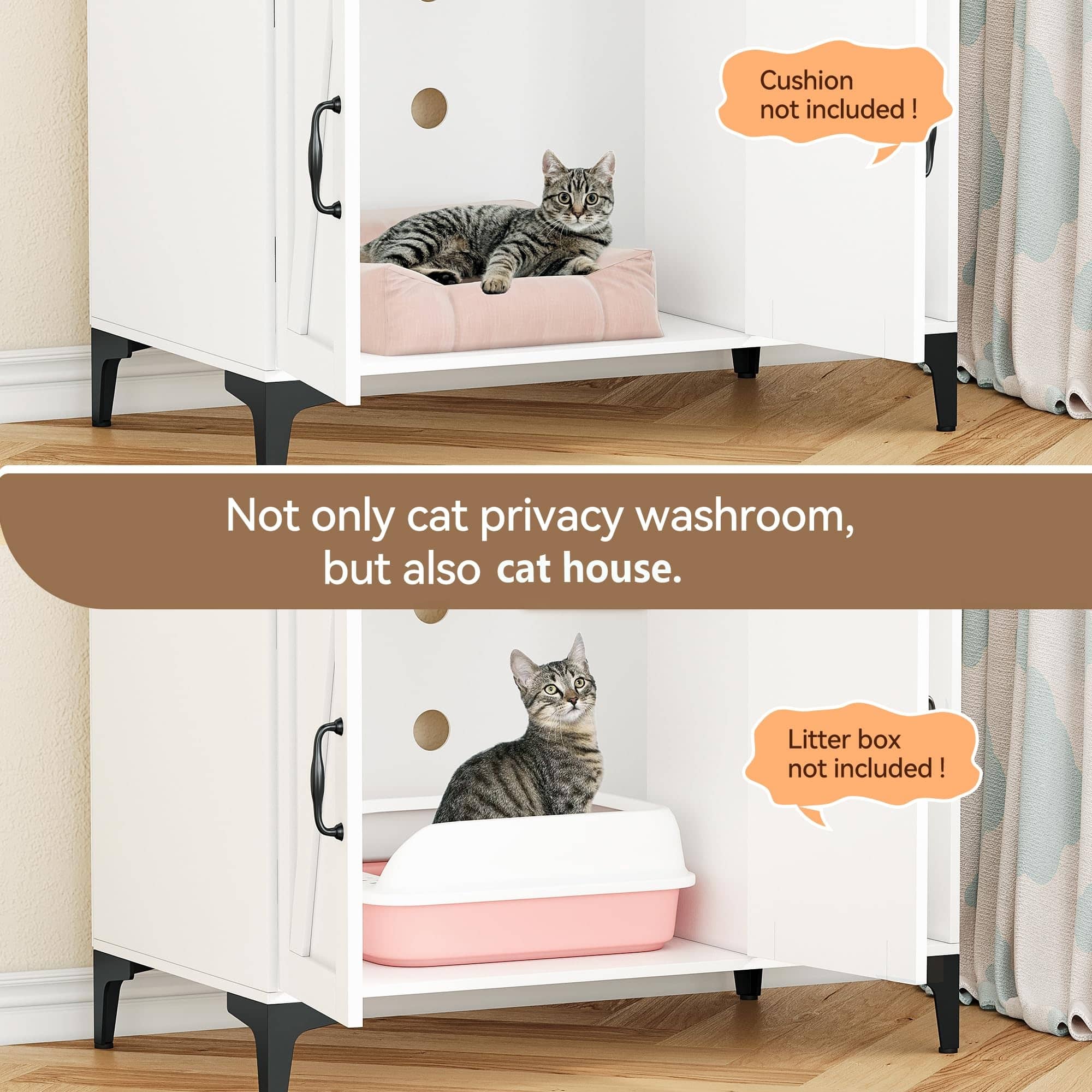 Cat Litter Box Furniture Enclosure with Shelf Storage Bed Bath