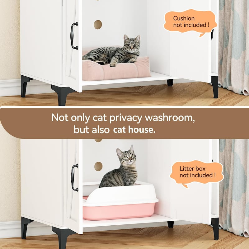 Cat Litter Box Furniture With Shelf Storage And 3 Doors Cabinet