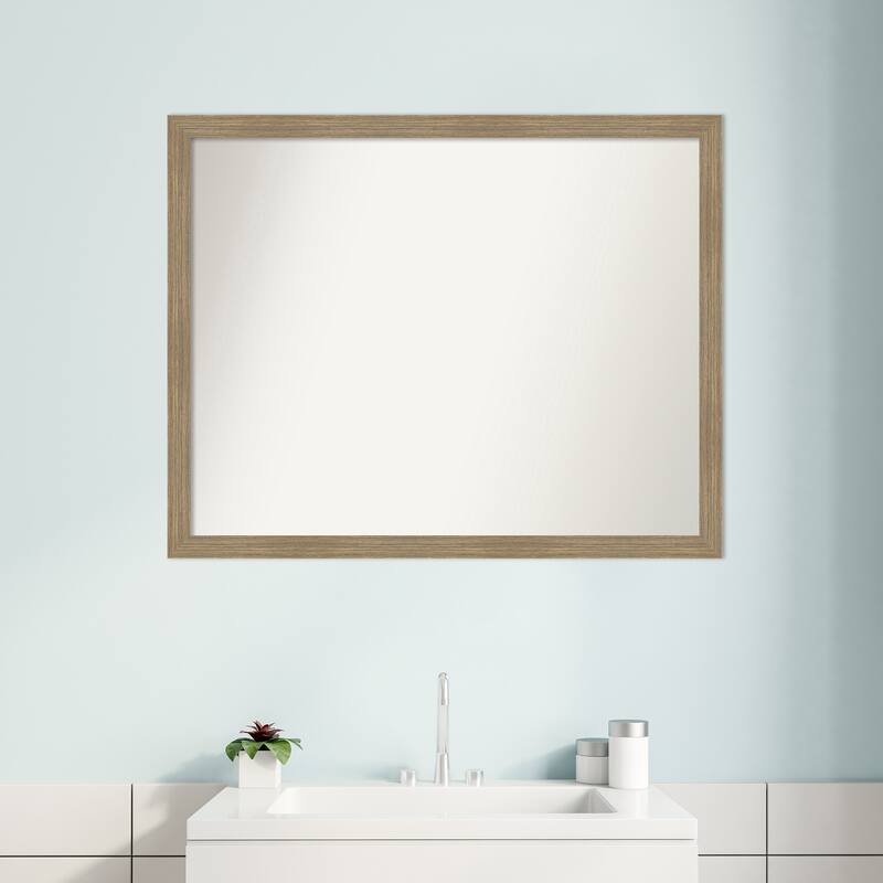 Woodgrain Stripe Non-Beveled Wood Framed Bathroom Vanity Wall Mirror