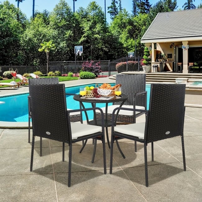 4 Pieces Patio Wicker Rattan Dining Set with Comfy Cushions - 22" x 20.5" x 34.5" (L x W x H)