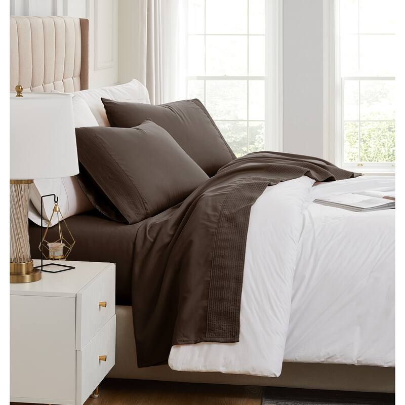 Vilano 21-inch Extra Deep Pocket 4-Piece Bed Sheet Set with Pleated Hem - Queen - Brown