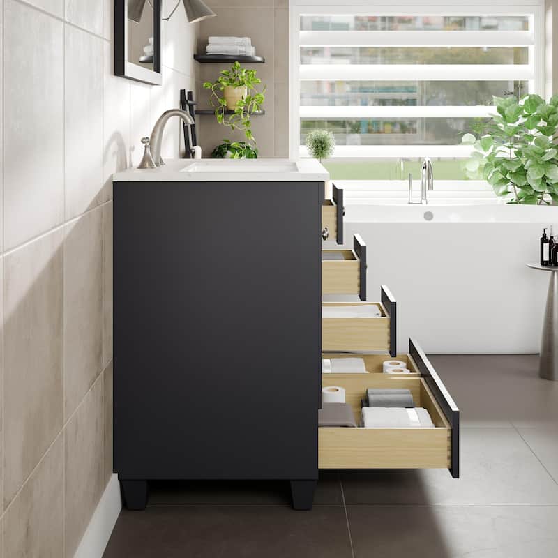 Eviva Acclaim 30"W Dark Gray Bath Vanity with WH Carrara Quartz Top