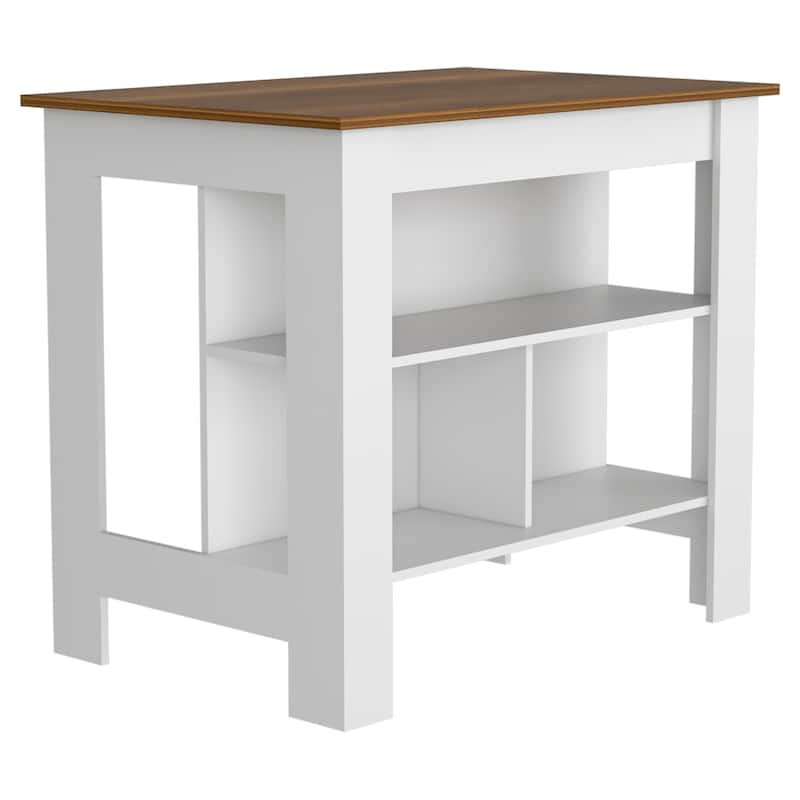 Cala Kitchen Island, Four Legs, Three Shelves -White / Walnut - Multi