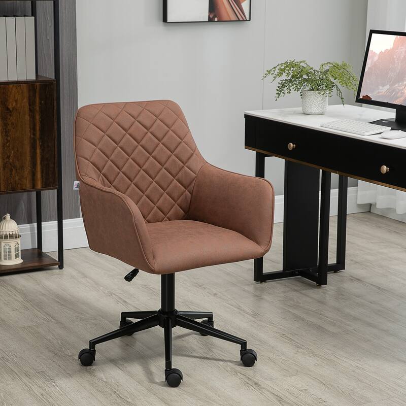 Home Office Chairs with Microfiber Cloth, 360° Swivel Upholstered Vanity Chairs, Computer Desk Chair with Armrests and Wheels