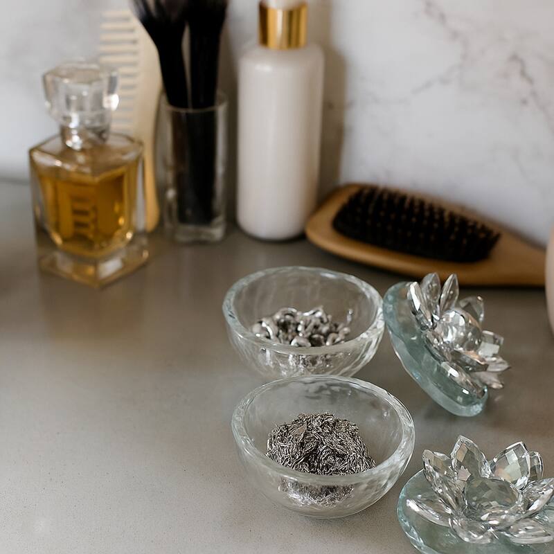 Decorative Round Glass Box with Lotus Top - Set of 2, 4"