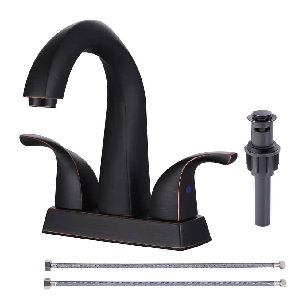 WOWOW 4 in. Centerset Double-Handle Bathroom Faucet with Pop Up Drain