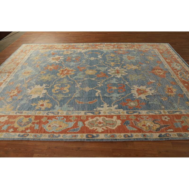 Hand Knotted Oriental 100% Wool Carpet Transitional All-Over Navy Blue & Blues Oushak Area Rug - 10' 8'' X 8' 0''