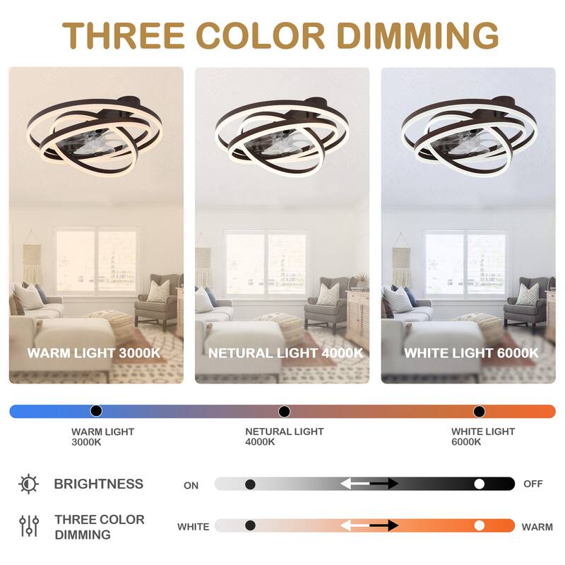 Bella Depot 24 Inch Modern Flush Mount Ceiling Fan with Dimmable Light, 6-Speed DIY Shade with Remote and APP Control - 23.6"