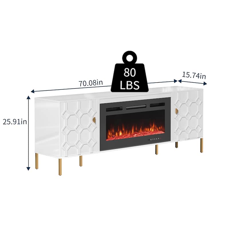 Clihome High Gloss Storage 70'' TV Stand with 36'' Electric Fireplace