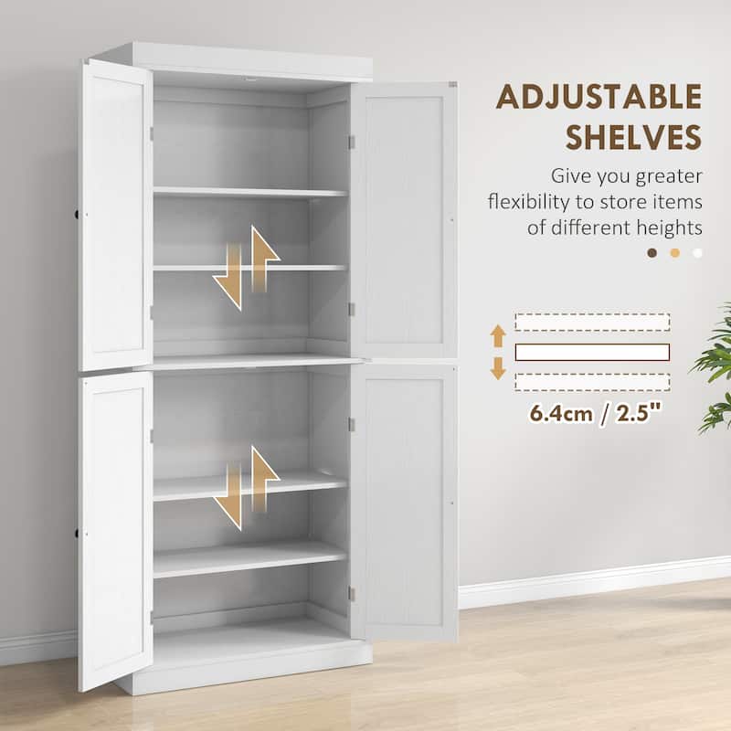 72.5" Freestanding Kitchen Pantry Cabinet, Tall Storage Cabinet with 4 Doors and 2 Adjustable Shelves for Dining Room