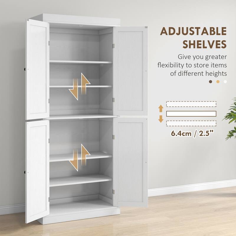 Modern Pantry Storage Cabinet with Magnetic Doors, Buffet Cabinet with Adjustable Shelves and Anti-Tip Straps