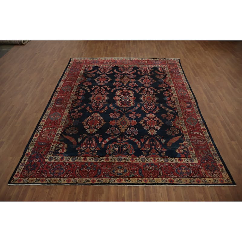 Hand Knotted Oriental 100% Wool Carpet Traditional Floral Navy Blue & Blues Sultanabad Area Rug - 12' 6'' X 9' 3''