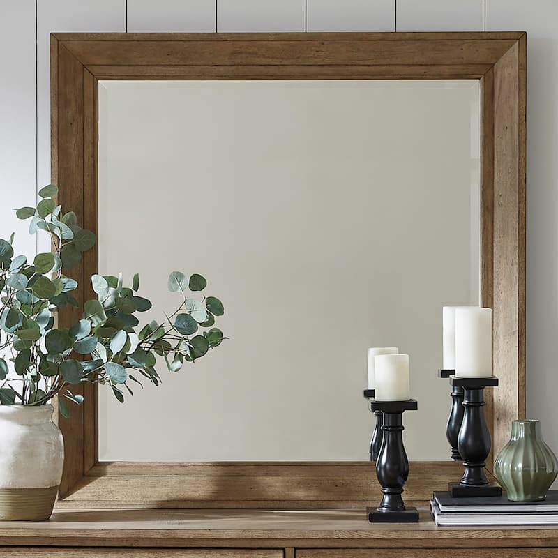 Grandpa's Cabin Rustic Wood Framed Mirror - Aged Oak or Sandstone - Width 42" x Depth 2" x Height 42" - Sandstone