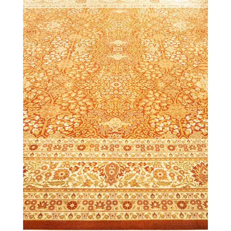Overton Handknotted Wool Traditional Oriental Orange Area Rug - 9' x 12'