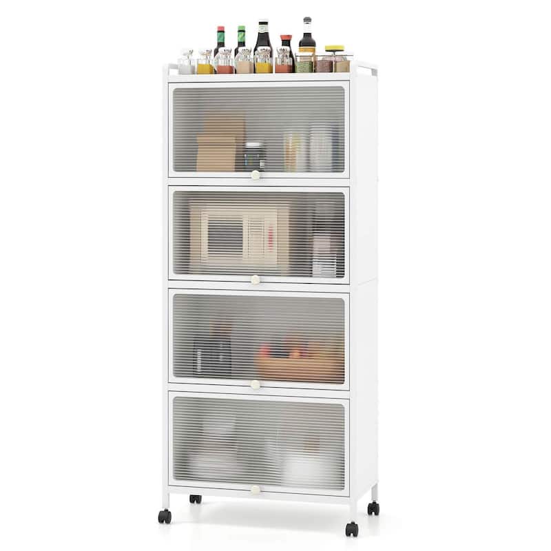 5-Tier Kitchen Baker's Rack Storage Cabinet w/ Mobile Microwave Stand - White
