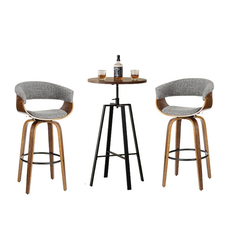 Glitzhome Modern 3-Piece Wooden Swivel Bar Stools & Height Adjustable Pub Table Set