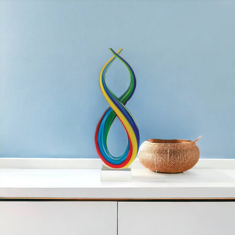 HomeRoots 16" Clear Red Blue Yellow Murano Glass Modern Abstract Tabletop Sculpture - 3' X '15.5' X '7 - 3' X '15.5' X '7