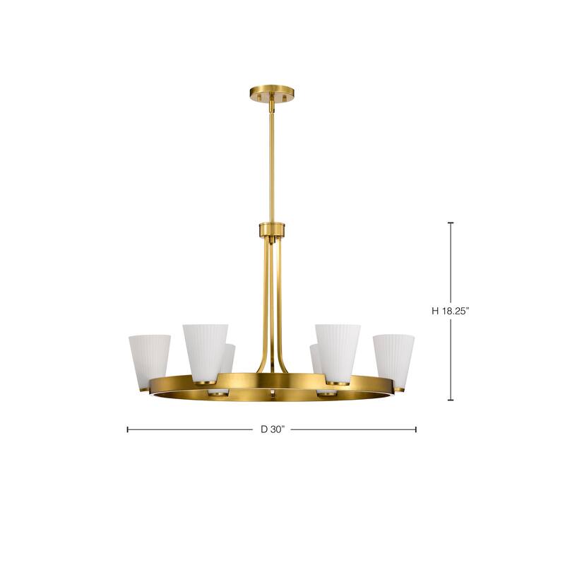 Royale 6 Light Chandelier Burnished Brass Finish Ribbed White Glass - Burnished Brass