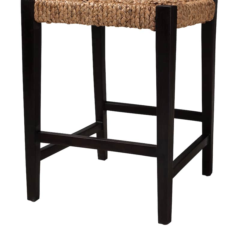 Alise Handwoven Seagrass Counter Stool with Mahogany Wood - Counter-Height Chair for Kitchen Island or Home Bar