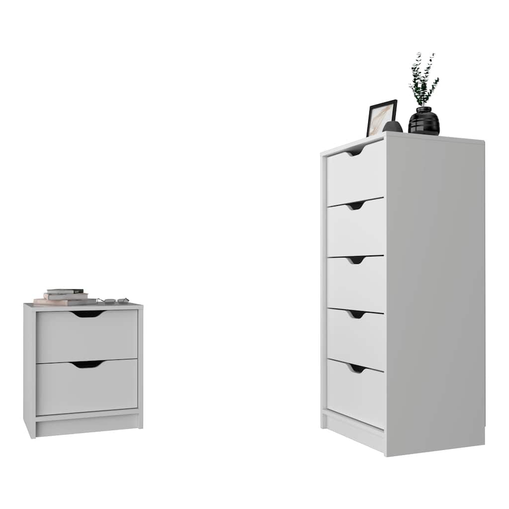 Raymer 2 Piece Bedroom Set,Nightstand +Dresser，White，for Bathroom,Living Room,Bedroom