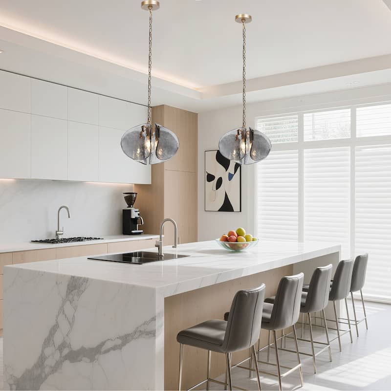 Modern 1-Light Smoky-gray Glass Pendant Light Art Deco Kitchen Island Light - D11.8" x H11.8"