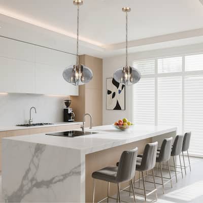 Modern 1-Light Smoky-gray Glass Pendant Light Art Deco Kitchen Island Light - D11.8" x H11.8"