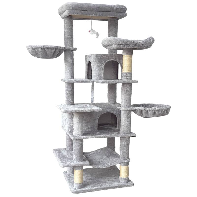 68 in Tall Multi-Level Green Cat Tree with Hammocks, Hanging Basket, Cat Cave, Removeable Cushion, Scratching Posts