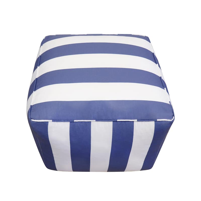 Pasargad Home Galaxy White/Blue Striped Pouf, 17"H