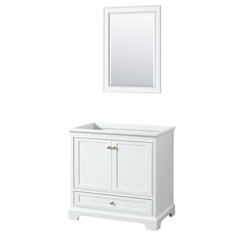 Wyndham Collection Deborah 35-1/4" Free Standing Single Wood Vanity - White / Brushed Gold Hardware