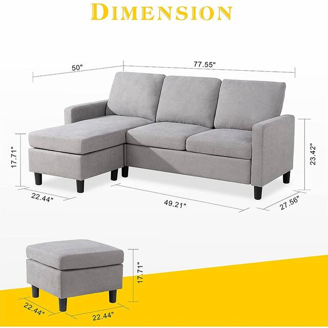 Futzca Modern L-shaped Convertible Sectional Sofa w/ Reversible Chaise