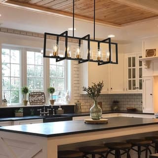 6-Light Modern Industrial Linear Crystal Kitchen Island Pendant Light - 43.3"