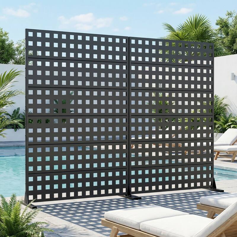 Outdoor Rectangle Privacy Screens Metal Screen Fence Panel Set of 2 - Black - 72"x47"