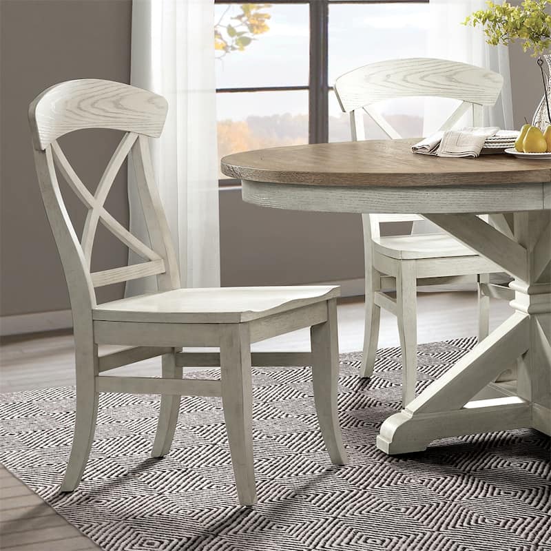 Cross-back Dining Side Chairs in Set of 2,Smoky White Finish