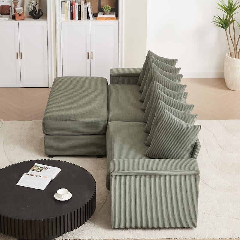 104'' L-Shaped Corduroy Sectional Sofa Couches with Chaise, 8 Pillows