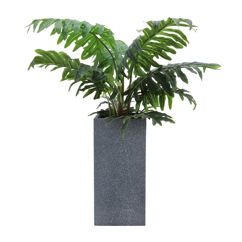 Dark Gray Resin Square Nested Planters, Set of Two, 11"Lx11"W 22"H/13"Lx11"W28"H, Stylish Indoor and Outdoor Plant Pots,