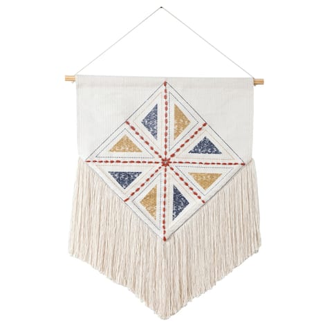 Dynamic Diamond Wall Hanging with Macrame Fringe - 21.5" x 35"