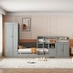 preview thumbnail 10 of 16, Twin Wooden Bunk Bed with Trundle, Cabinet, Wardrobe, Desk and Drawers, White Gray