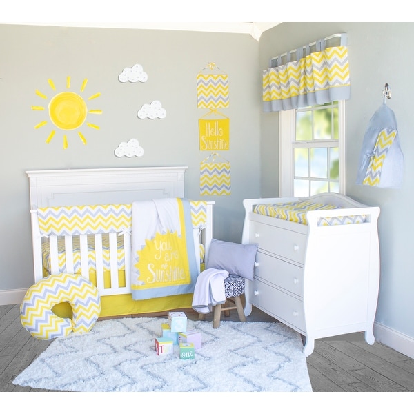 grey and yellow nursery bedding