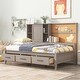 preview thumbnail 1 of 11, Twin Size Lounge Daybed with 3-Drawers，Kids Cork Board Bed Frame with USB Ports and 2 Built-in Storage Shelves, Antique Grey Antique Grey