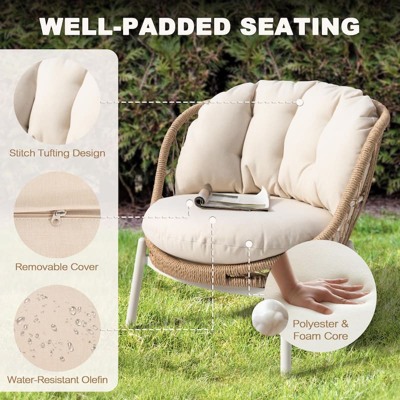 Outdoor 2-Piece Aluminum Rattan Single Sofas with Beige Cushions