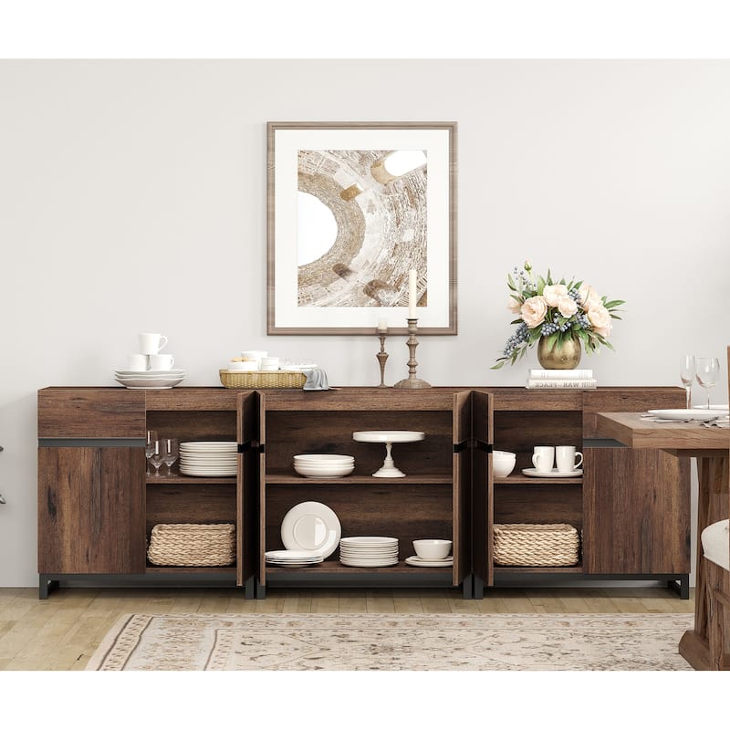 WAMPAT Storage Cabinet, Modern Sideboard with Adjustable Shelf and Metal Base