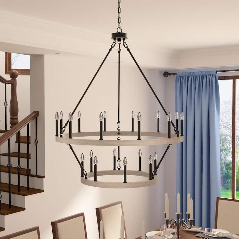 Acroma 20-light Modern Farmhouse 40In Round Wagon Wheel Chandelier with UL - Driftwood