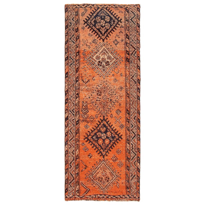 ECARPETGALLERY Hand-knotted Melis Vintage Orange Wool Rug - 3'8 x 9'7 - Orange - 3'8 x 9'7