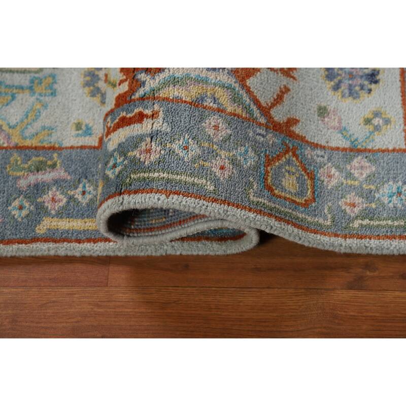 Transitional Blue Oushak Style Foyer Rug Handmade Wool Carpet - 2'7"x 5'10"