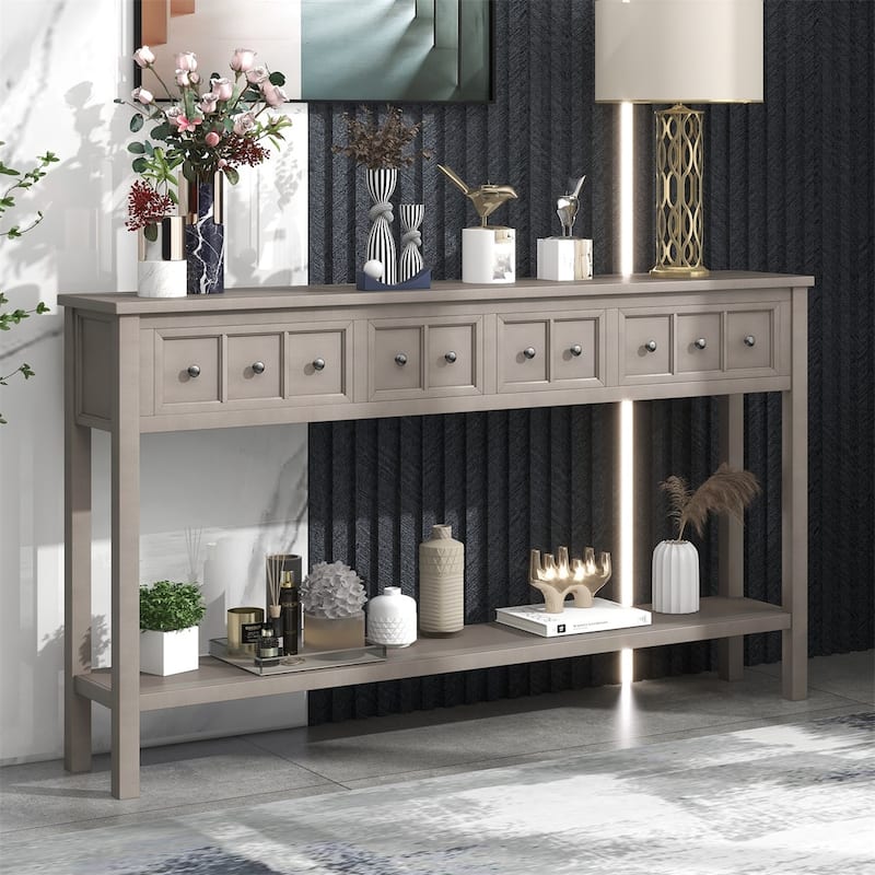 Merax 60" Long Console Table with Different Size Drawers and Bottom Shelf