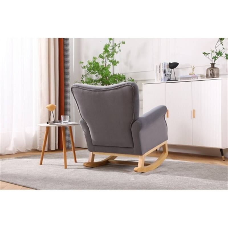 Rocking Chair for Nursery, Upholstered High-Back Accent Arm Chair, Comfortable Rocker Fabric Padded Seat