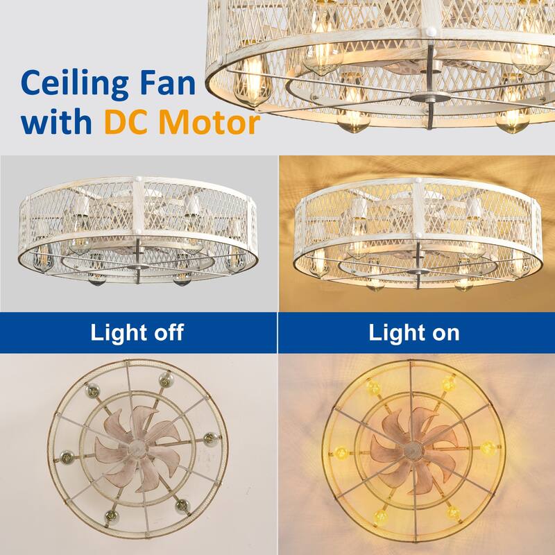 20-26Inch Caged Ceiling Fan with Light and Remote: APP Control Quiet DC Motor (E26 Bulbs Included)
