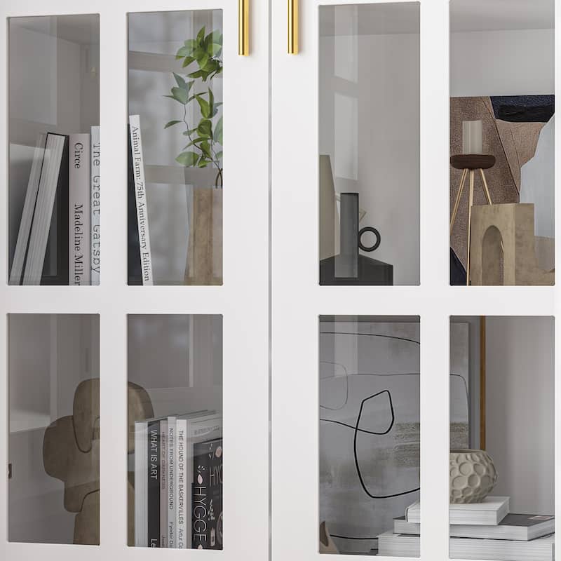 Glass Cabinet 70.1"White Display Curio Storage Cabinet with Glass Door