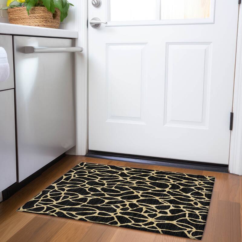 Premium Washable Super Soft Contemporary Macy Mayfield Rug - Black - 1'8" x 2'6"
